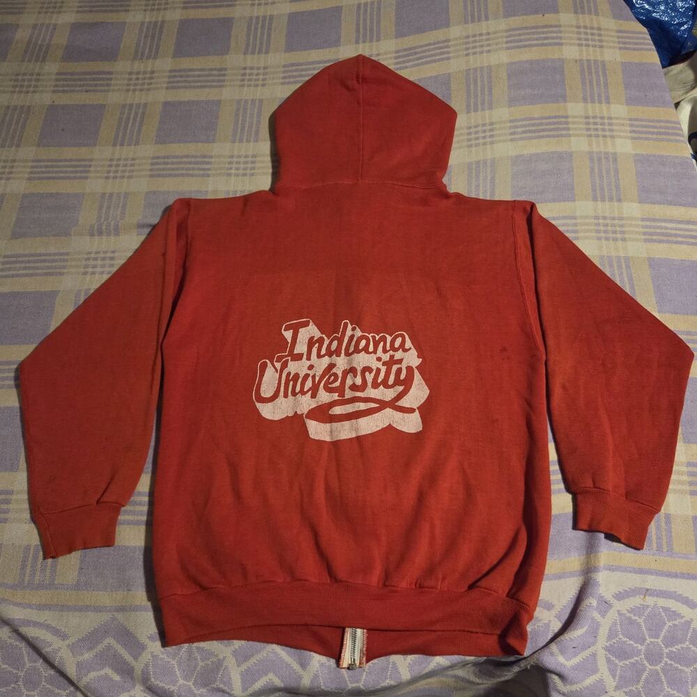 Vtg 70s Russell Athletic Red IU Indiana University Zip Hoodie Size XL Gold Tag